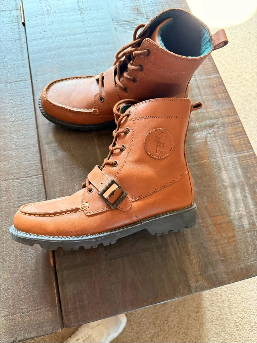 Ralph Lauren Polo  Men's Casual Lace-Up Moc Toe Leather Boots – Brown